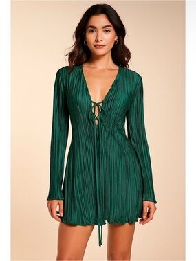 Hello Molly Malop Long Sleeve Mini Dress Emerald Size XL